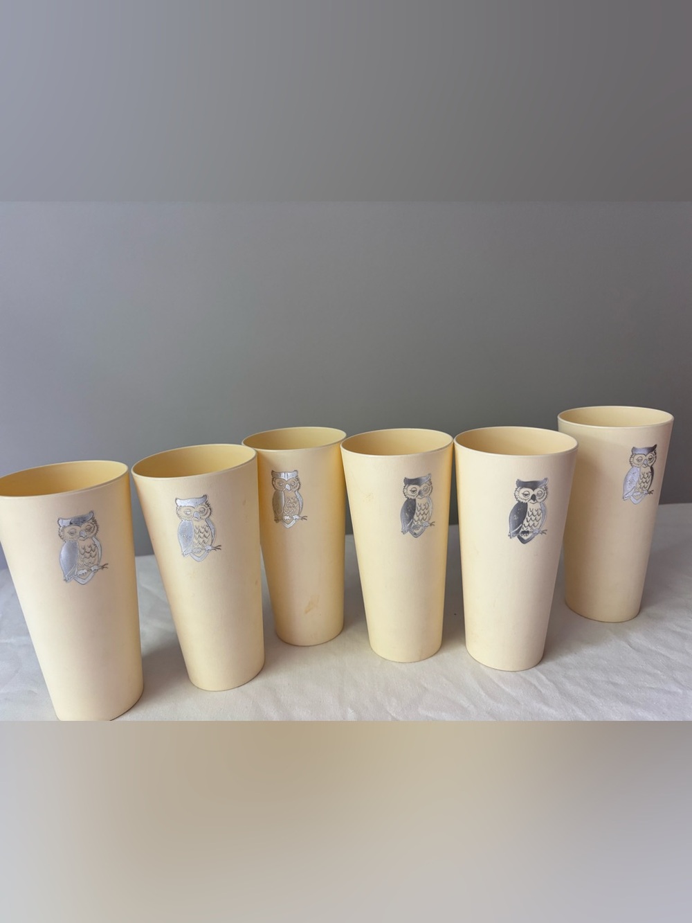 Set of 6 Vintage Cream Owl Tumbler Cups